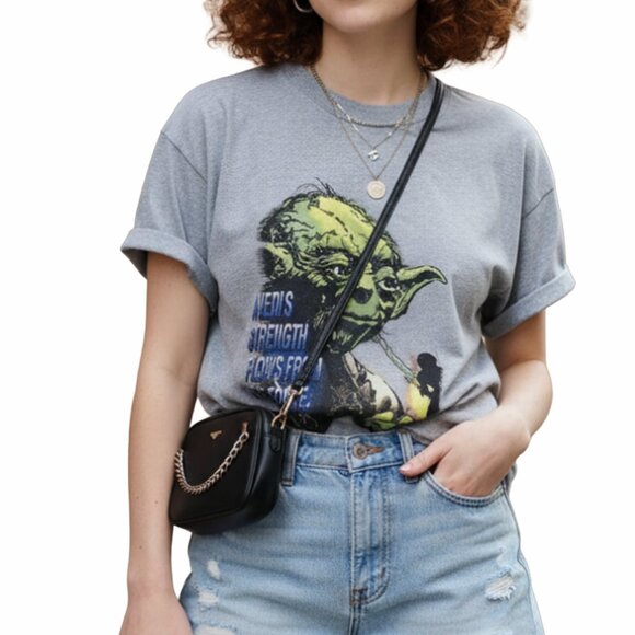 STAR-WARS- Vintage 90's - ROTJ “A Jedi’s Strength” T-Shirt RARE GREY XL 🤖 🌌 - Picture 6 of 6